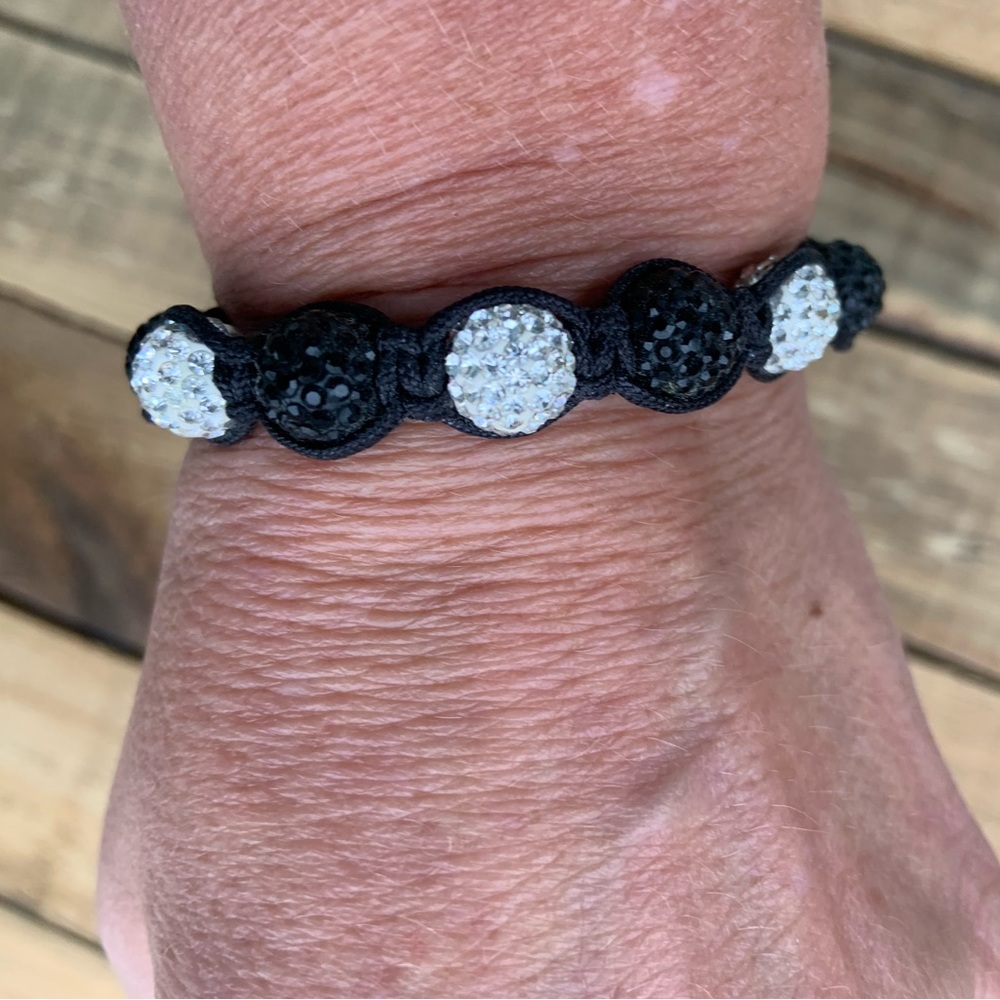 Shambala Bracelet Made with Real Swarovski Crystals Adjustable Length Black